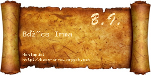 Bécs Irma névjegykártya